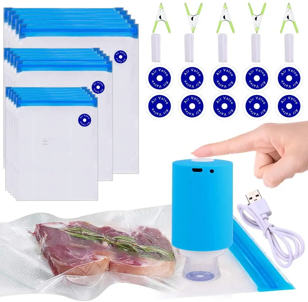 40010113 Durable and Reusable Vacuum Food Storage Bags food saver vacuum sealer bags rolls container With Hand Pump