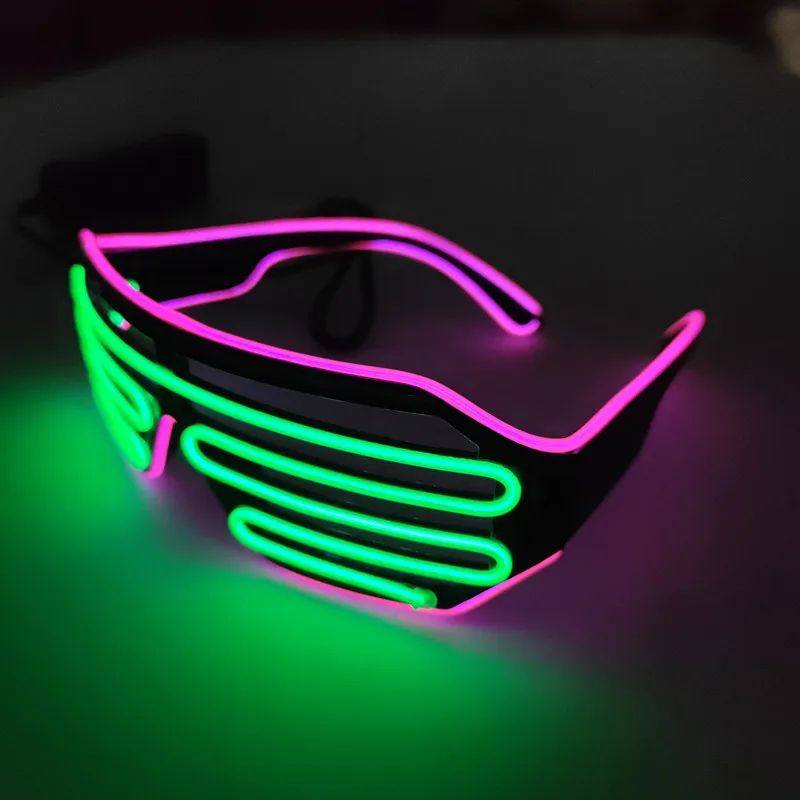 Fashion Party EL Wire Neon Rave Glasses Glow Shutter Glasses Flashing LED Sunglasses
