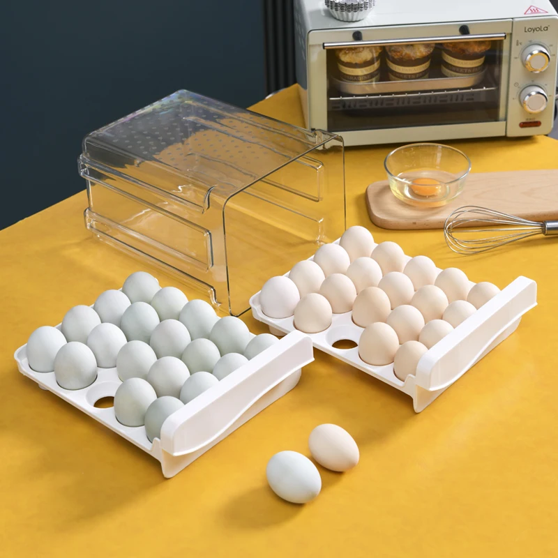 4 Tier Plastic Egg Storage Holder Tray Plastic Storage Box With Lid Storage Boxes plastic Egg Organznier For Refrigerator