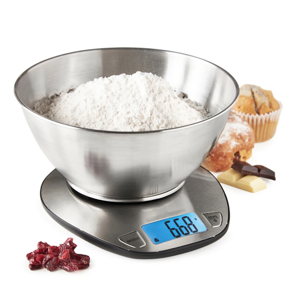 5kg Digital Nutritional Food Scale Household Kitchen Baking Scale Stainless Steel Kitchen Scale with Bowl