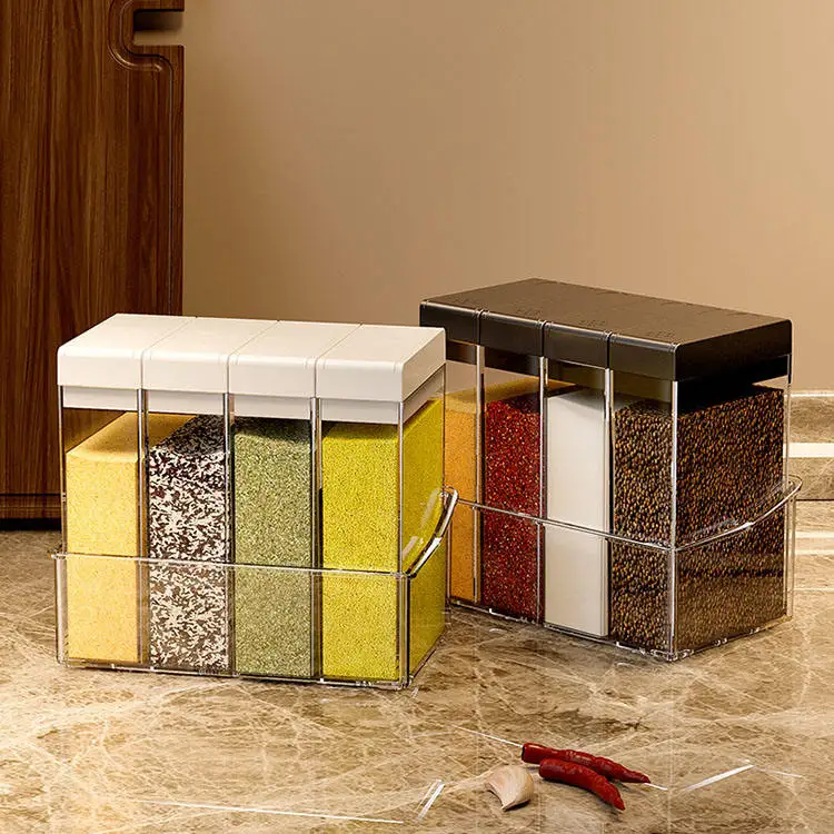 Wholesale High Quality Transparent Storage Containers 4 Pieces Spice Shaker Jars Plastic Seasoning Shaker Box Set with Lid