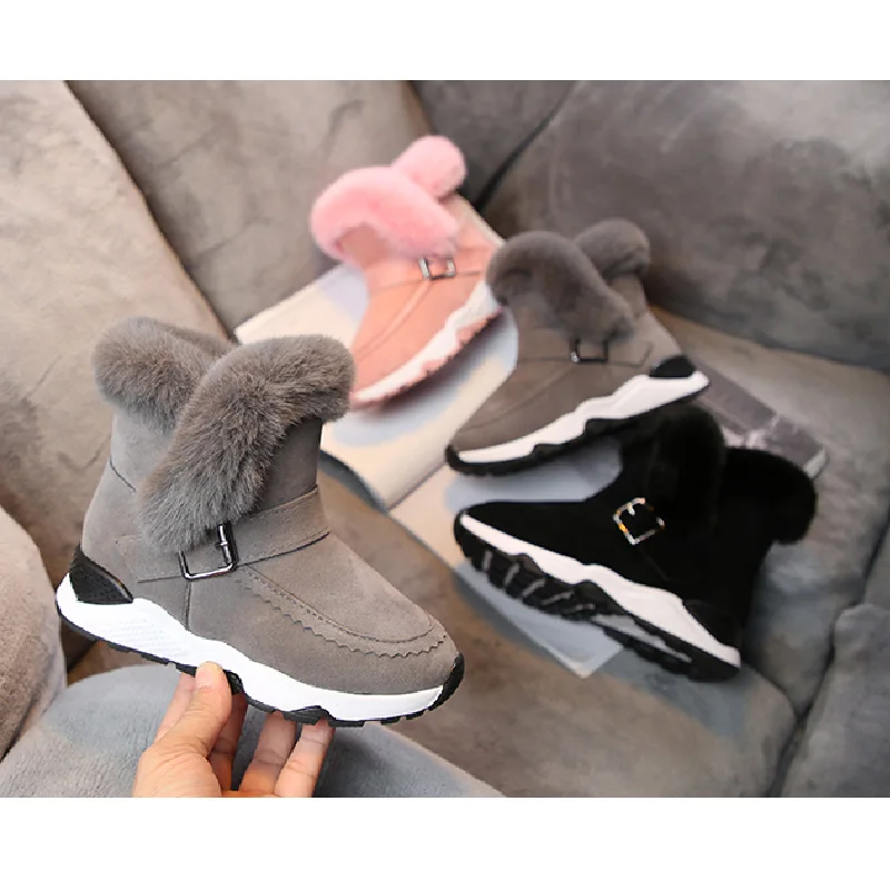 Оптовая продажа, зимняя обувь без шнуровки для девочек, зимние меховые теплые кожаные детские ботинки до щиколотки