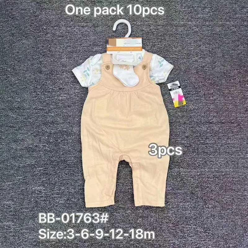 Children Summer Style Short Sleeve Suspender Romper Socks 3 Pcs Set Hot Sale 0-18months Toddler Kids 3 In 1 Clothes Set