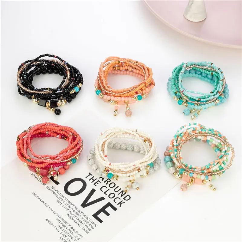 Multilayer Bohemian Stackable Bead Bracelets for Women Stretch Multilayered Bracelet Set Jewelry Layers Turquoise Bracelet