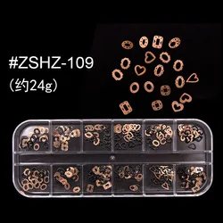 New  12 Grid Long Strip Box  Crystal Nail Art Mixed Shape Metal/pearl/shell Mixed color DIY Nail Art 3D Decoration