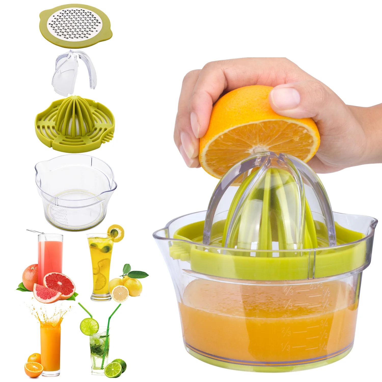 4 in 1 Multi-function Manual Juicer | Kitchen Tool Citrus Lemon Orange Hand Squeezer with Built-in Measuring Cup