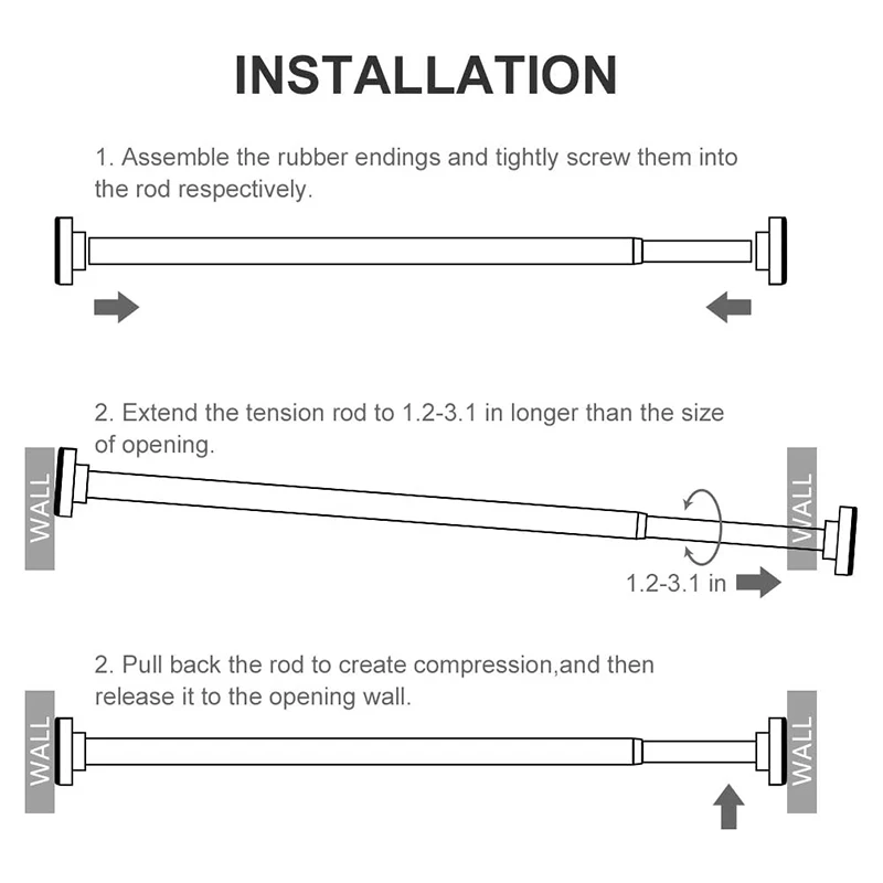 Black 40 Inches To 72 Inches Tension Adjustable Shower Curtain Rod