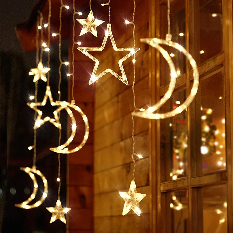 2022 Amazon 3.5M Solar Powered Christmas LED Curtain Lights 138LED Fairy Lights 8 Modes Outdoor Star String Light For Wedding