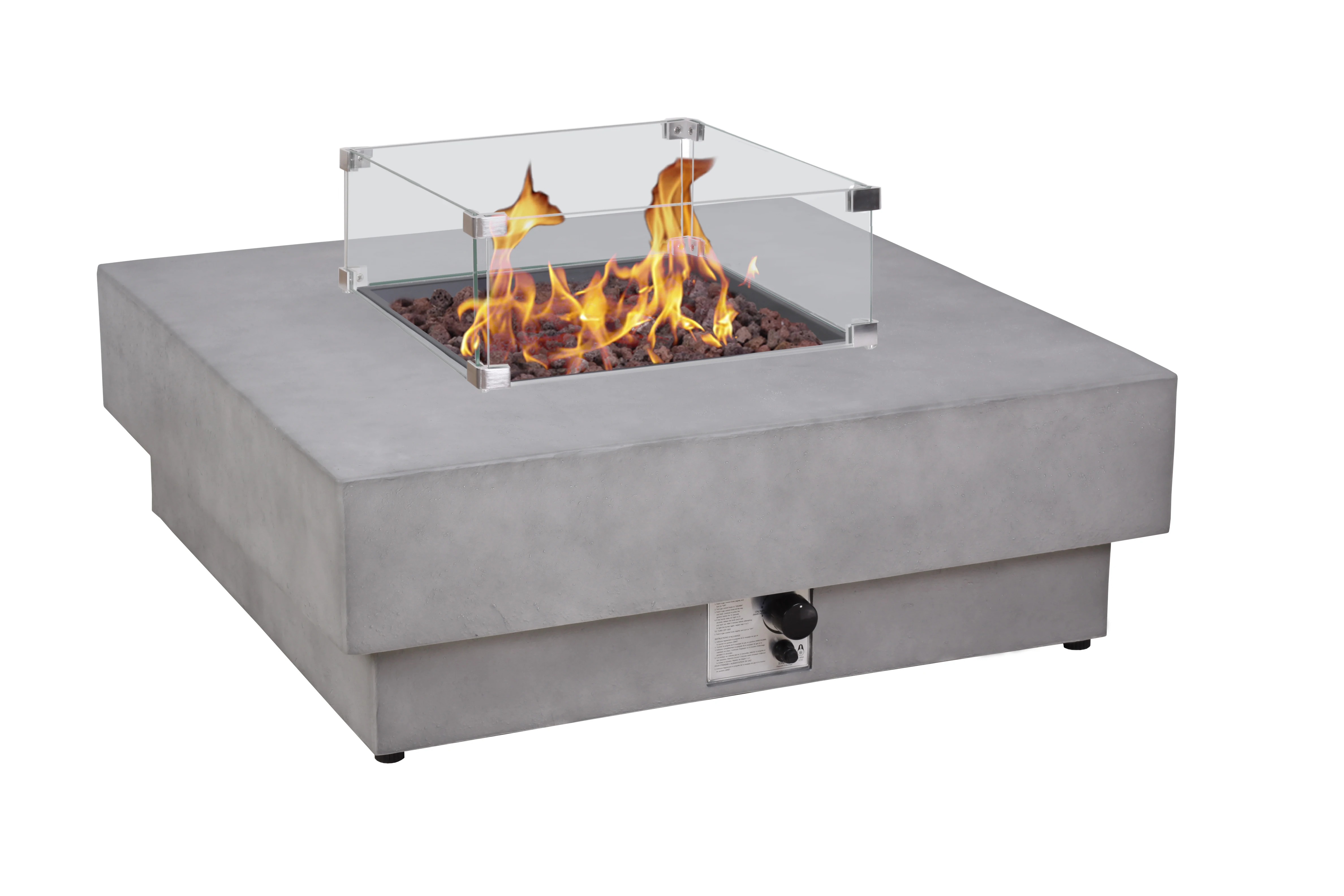 Popular Rectangular Outdoor Fire Pit Table Steel Concrete Material Smokeless Indoor/Outdoor Usage Patio/Garden Propane-Friendly