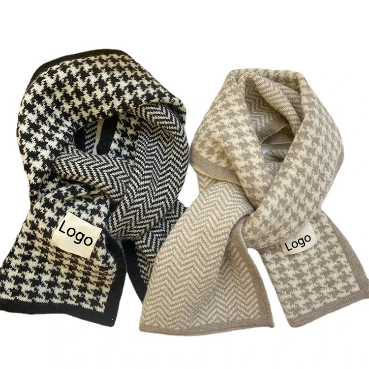 Hot Sale Warm Scarves Custom Design Logo Printing Plaid Knit Winter Scarf For Women