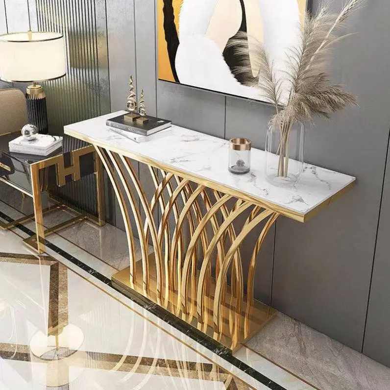 Living Room Sets Luxury Metal Console Table Modern Mirrored Hallway for Sale