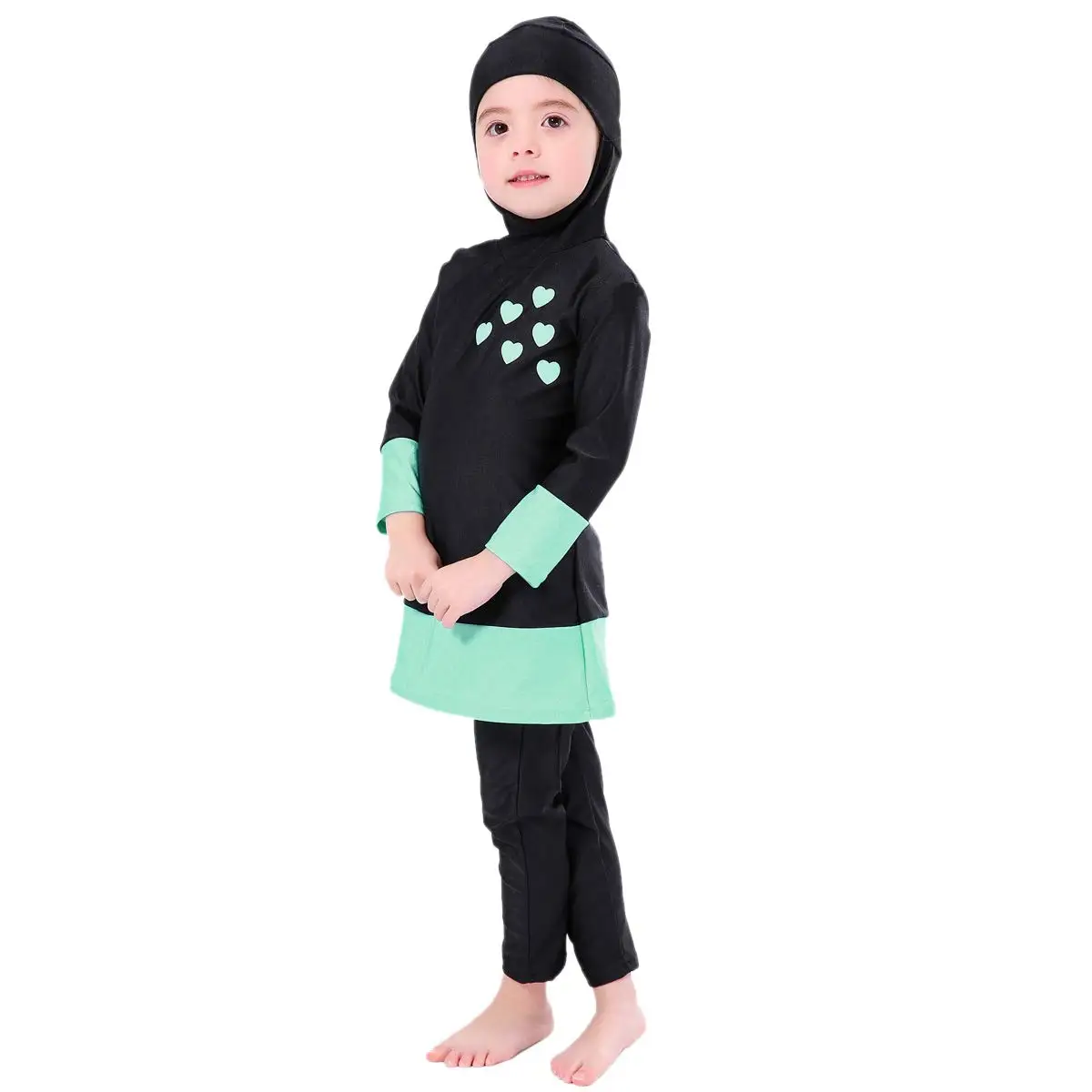 Girl birkini swimsuits modest muslim islamic long sleeve rash guard full cover top skirted swim capris swimwear set