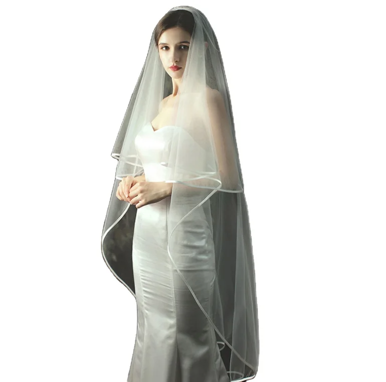 yiwuliyue Party Decorations White Simple Embroidered Veil Wedding Long Satin Bride to Be Veils for Bridal Shower Pink DHL Red