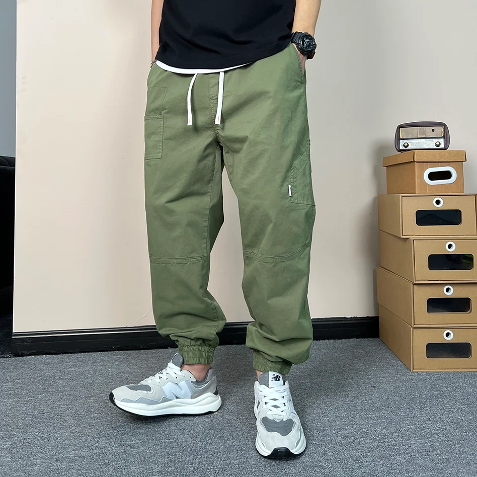 2022 Work Stylish Casual Army Green Mid-Waist Trousers Cotton Windproof Soft Loose Cargo Pants Men Streetwear