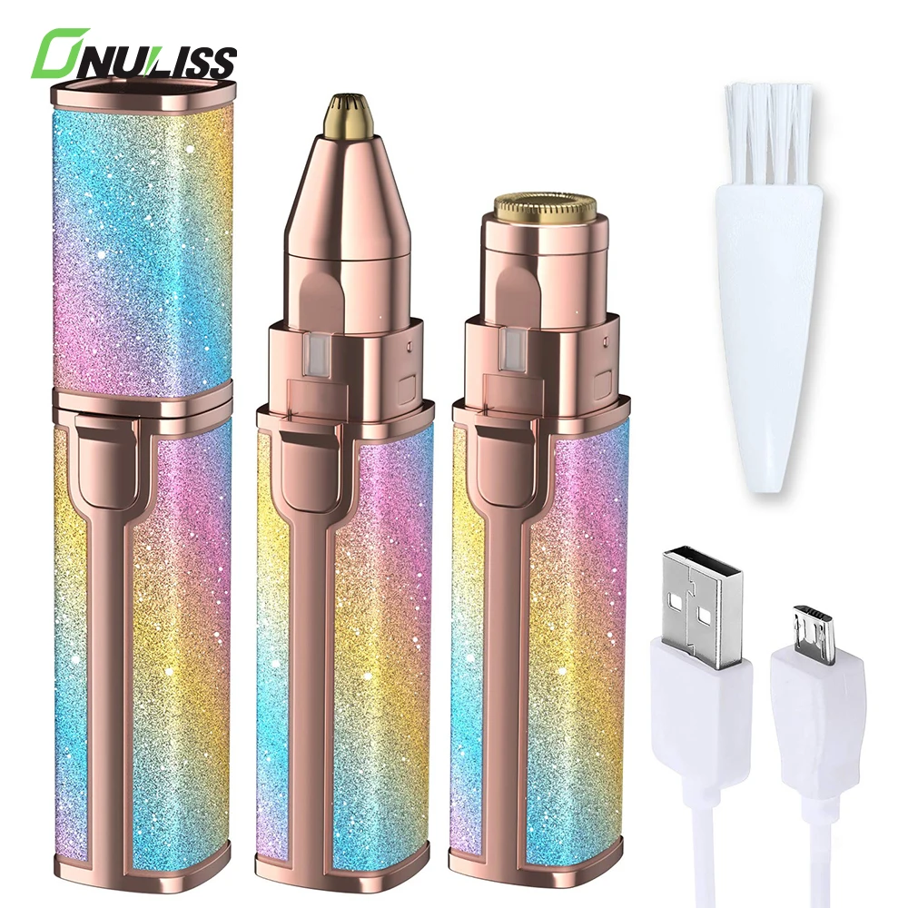 Dropshipping Mini Lipstick With Light USB charging Painless Face Trimmer Eye Brow Epilator Shaver Facial Hair Remover