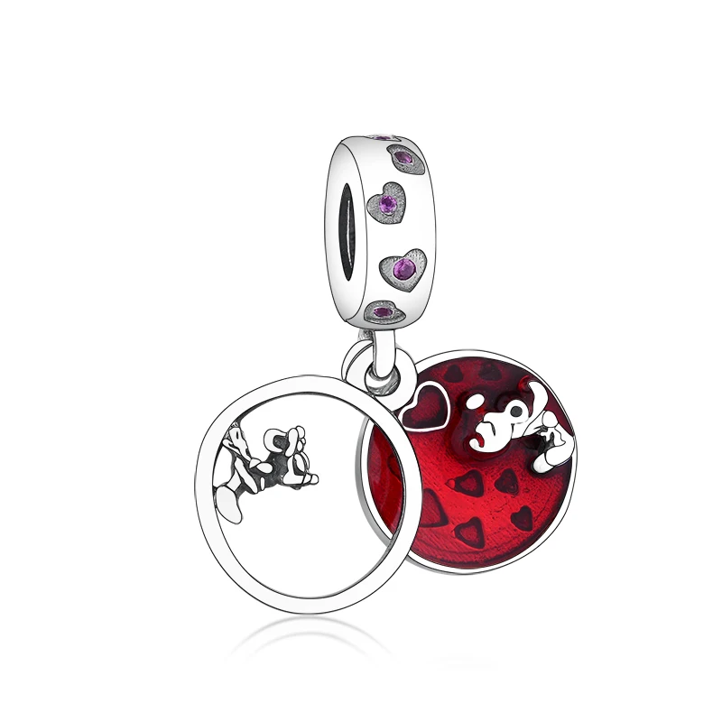Animal Collection 925 Sterling Silver Mouse Love and Kisses Dangle Charm Beads fit Original Bracelets Sterling Silver Jewelry