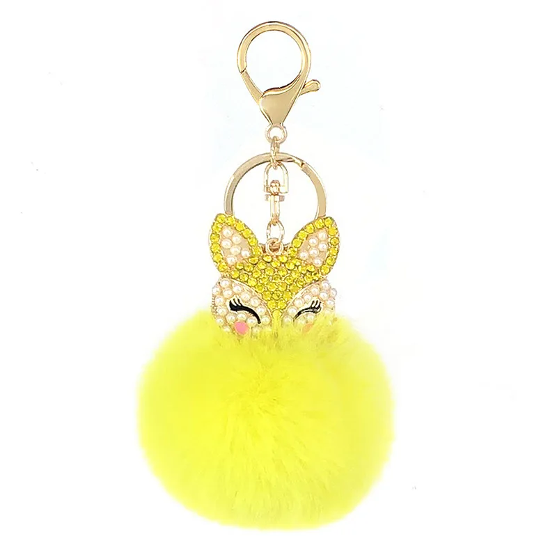 New Hot Juli Cute Charm Fox Fur Ball Pendant Keychain Pearl and Rhinestone Fox Head Keychain