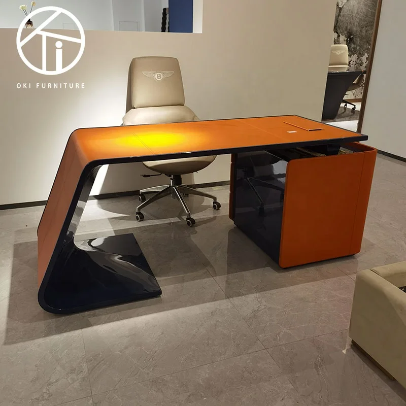 Italian famous Luxury furniture conference table leather top carbon fiber materials paper-strewn desk office desk