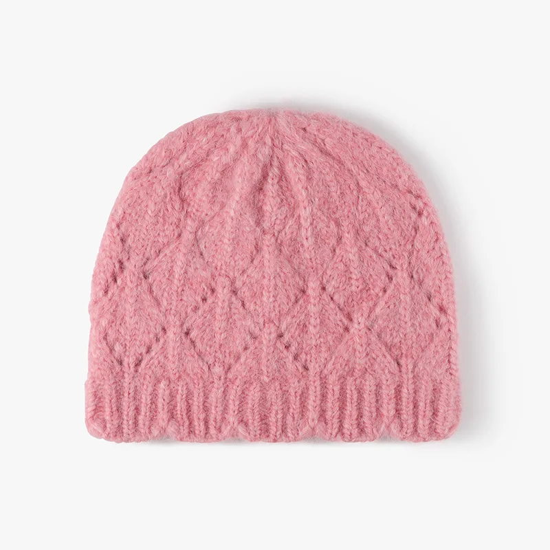 Wool Hat Women Knit Beanie Winter Warm Pink Crochet Beanie Hat Luxury Lightweight Cable Knit Beanie