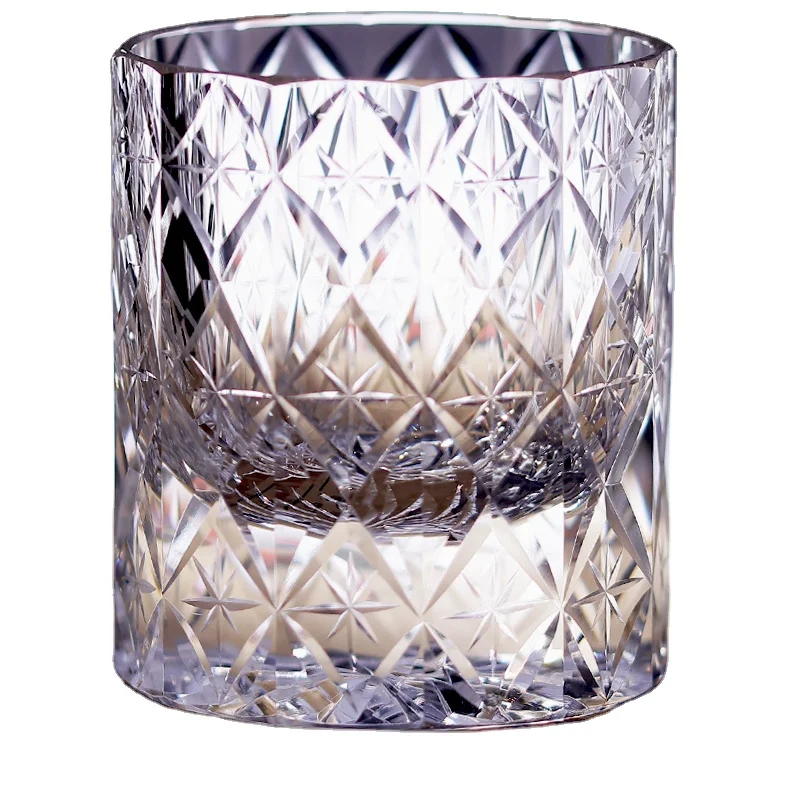 Hot Sale Japanese Style 250ml Old Fashioned Whisky Glasses Hand-Cut Amber Purple Color  Glasses Whiskey Water Fine Wine Glass