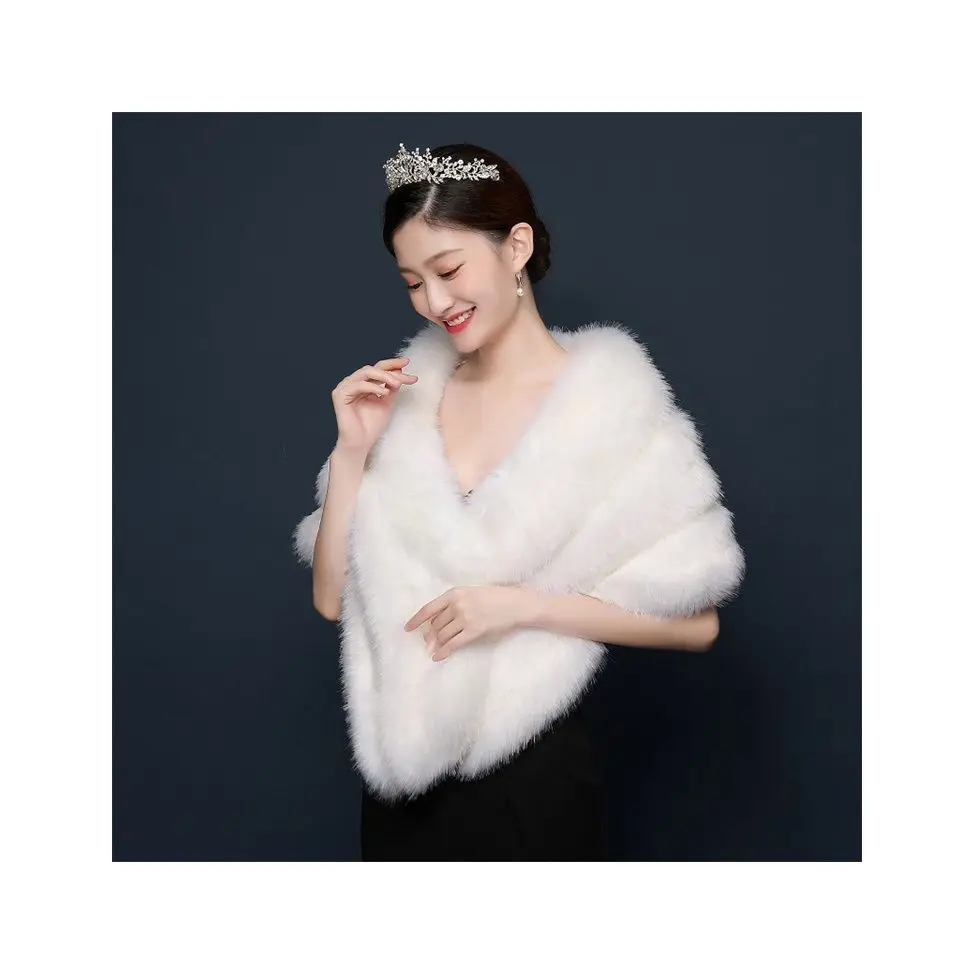 Fashion Accessories Cheap Factory Price Winter White Wedding Shawls Shoulder Wraps Thick Cloak Faux Fur Shawls