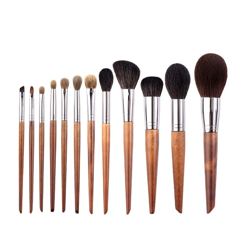 Wholesale 12pcs Black Goat Pony Hair Kabuki Vegan Custom Makeup Brush Private Label Make Up Brush Set With Bag