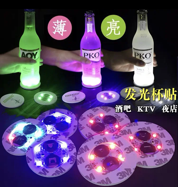 Good Quality Custom Logo Led Light Up Reaction Bar Plastic Round 3m Party Cup Coaster For Drinks