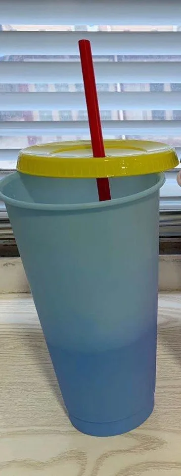 
HDT custom new 2020 temperature gradient PP plastic cold water bottle mug tumbler plastic tumbler color changing cups straw 