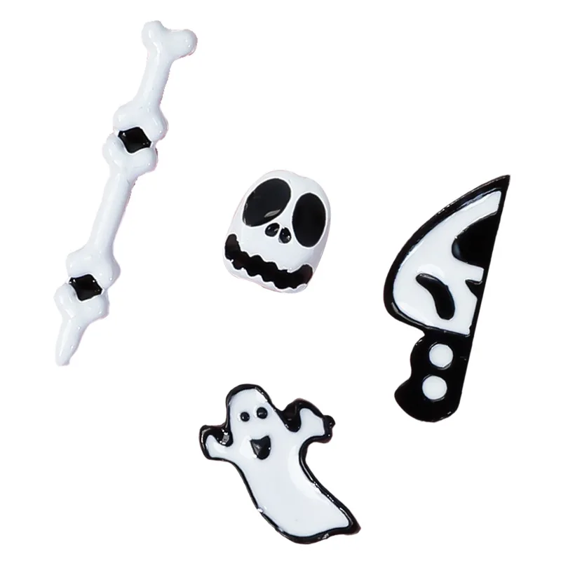 Halloween Metal Nail Accessories Cartoon Skull Spider Ghost Clown Spray Paint Alloy Nail Ornament Supplies Diy Phone Case Decor