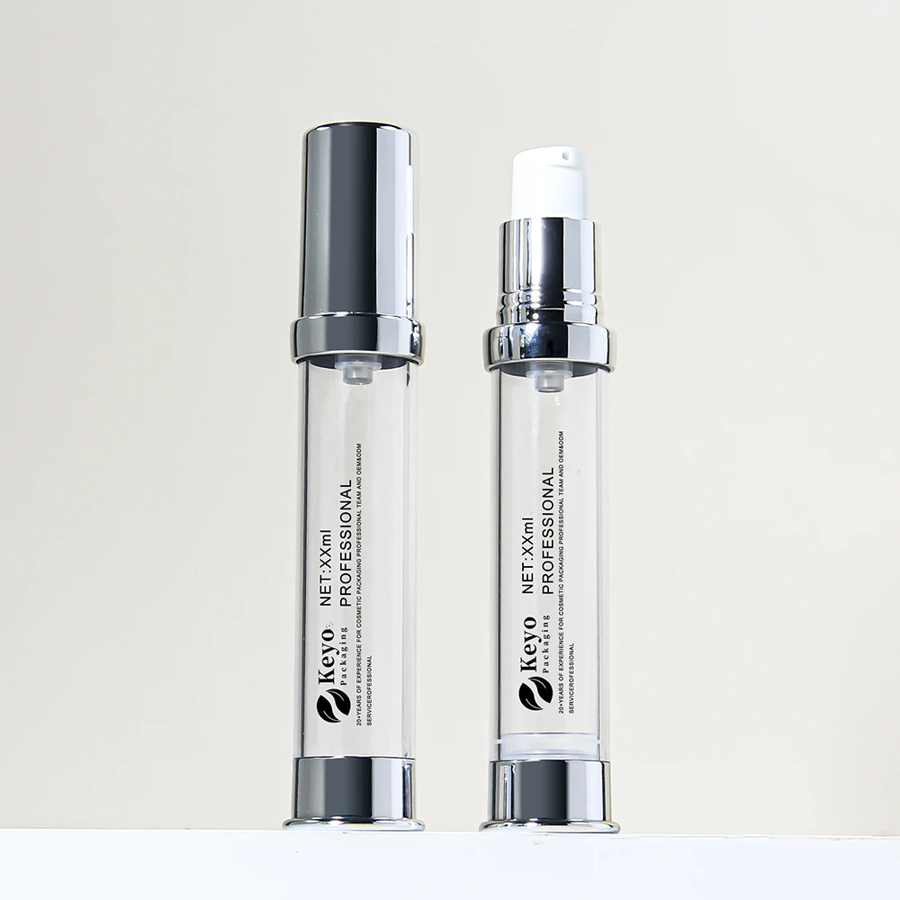 15ml Mini Sample Size Plastic Airless Pump Bottles Cosmetics Packaging Refillable Airless Serum Bottle Metallic Silver Color