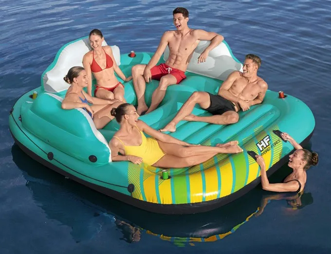 Best High quality 6 person Inflatable beach floating party island Sunny lounge custom floating mat for pool