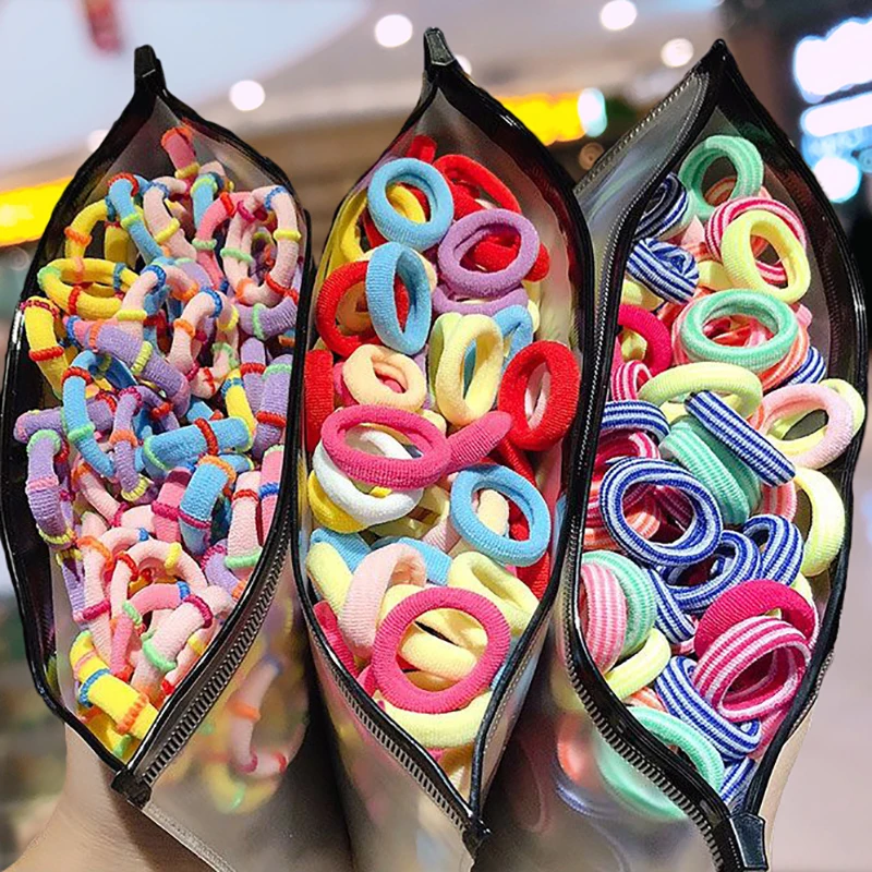 50/100/200 шт./сумка Детские милые яркие Мультяшные эластичные резинки для волос девочек
