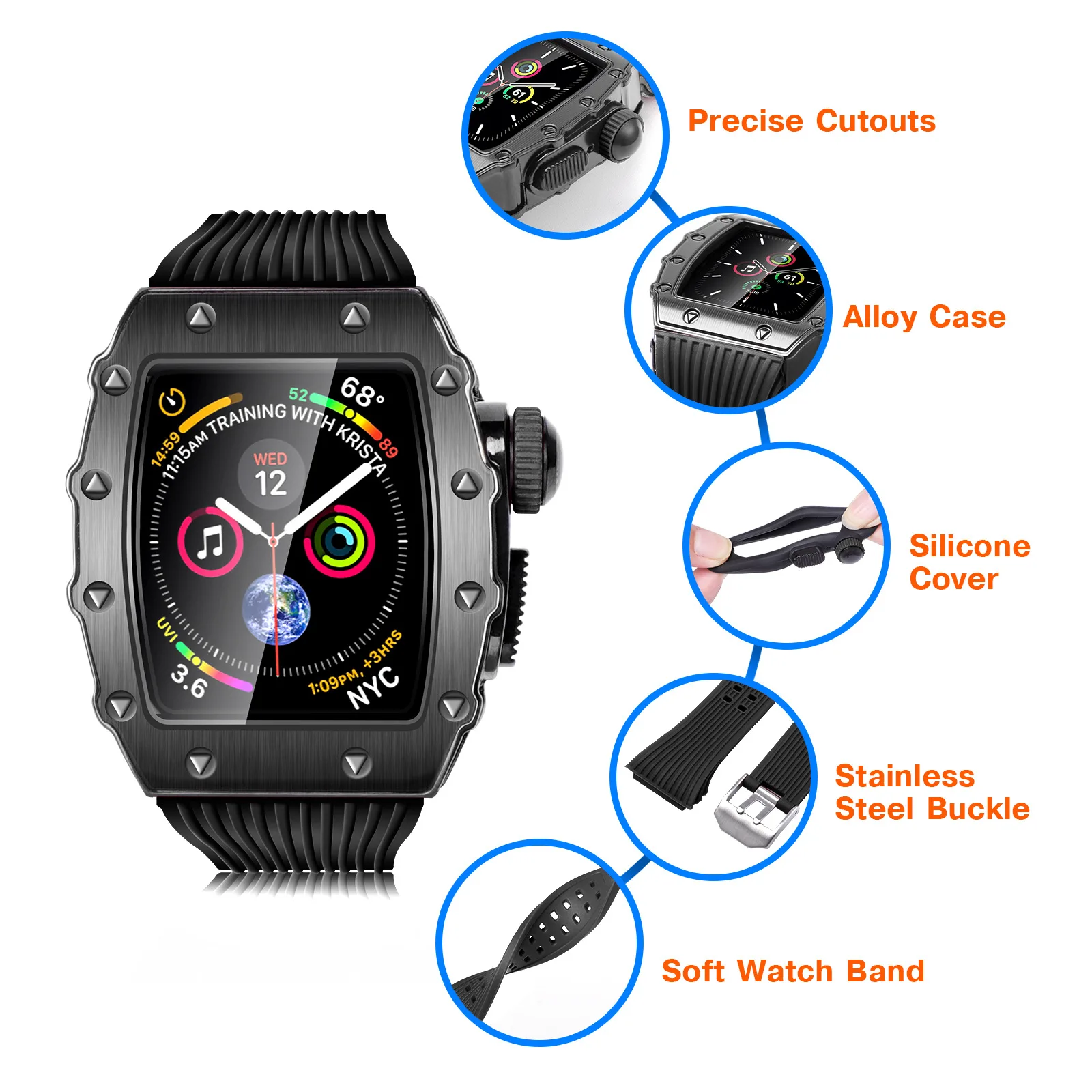 Металлический корпус для часов QIMAN из нержавеющей стали iWatch 7/6/se/5/4 45 мм резиновый ремешок с металлическим корпусом Apple Watch металлический