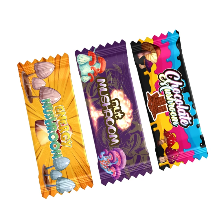 Custom digital candy nut energy mushroom chocolate bar packaging 3.5 sachet mylar bags