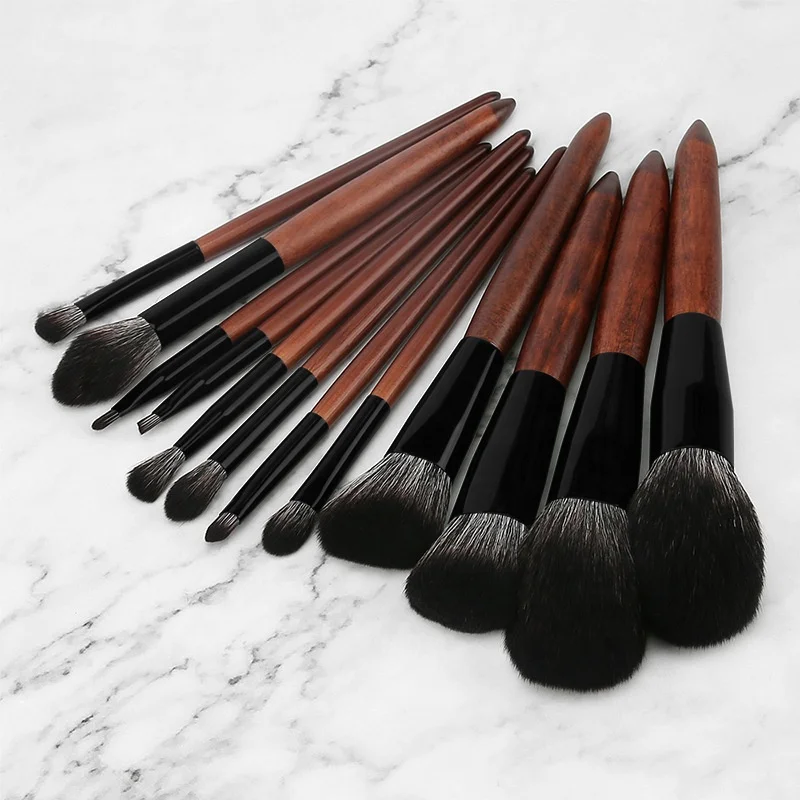 Beauty Tools Wooden Handle Makeup Brush Set Fiber Soft Hair 12pcs Makeup Brushes