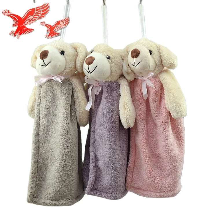 Заводская оптовая продажа на заказ милое мультяшное животное из микрофибры Коралловое флисовое подвесной полотенце для рук кухни и ванной комнаты