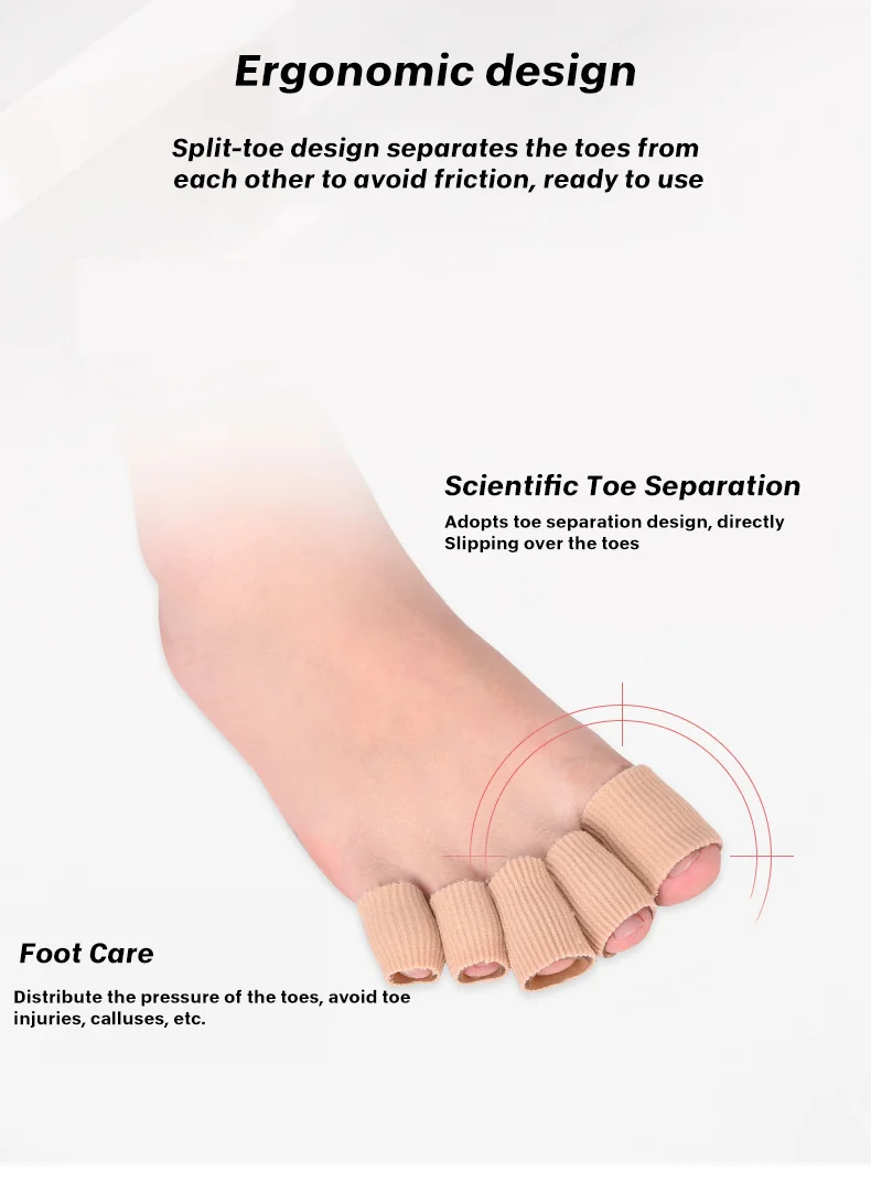 OLLAS Foot Care Finger Tube Corns Blisters Hammer Toes Separator Fabric Toe Protectors Silicone Gel Toe Sleeves