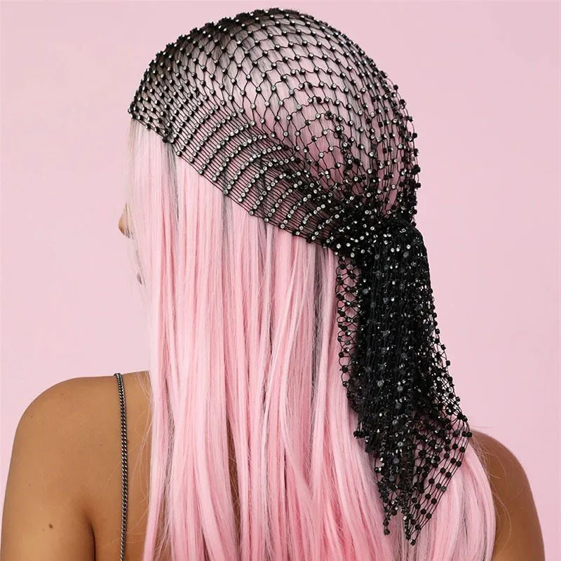 Fashion Designer Rhinestone Headpiece Head Scarf For Women Diamond Turbans Bling Headscarf Hair Accessories