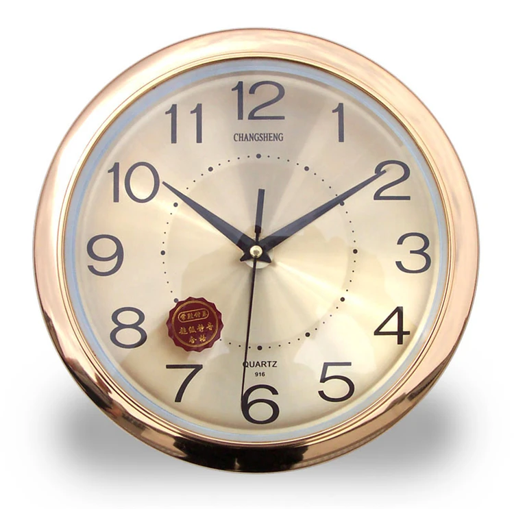 Hotel lobby front desk silent living room quartz clock metal clock face gold round wall clock