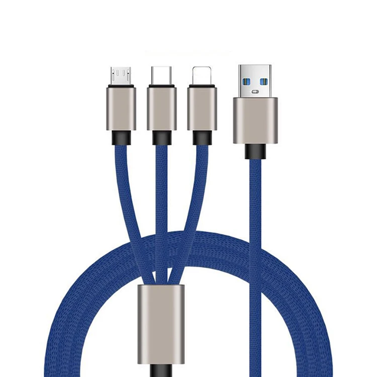 3 In 1 Multi-Fuction Colour Nylon Braided USB  charging Cable Variety Of Colors Are Available