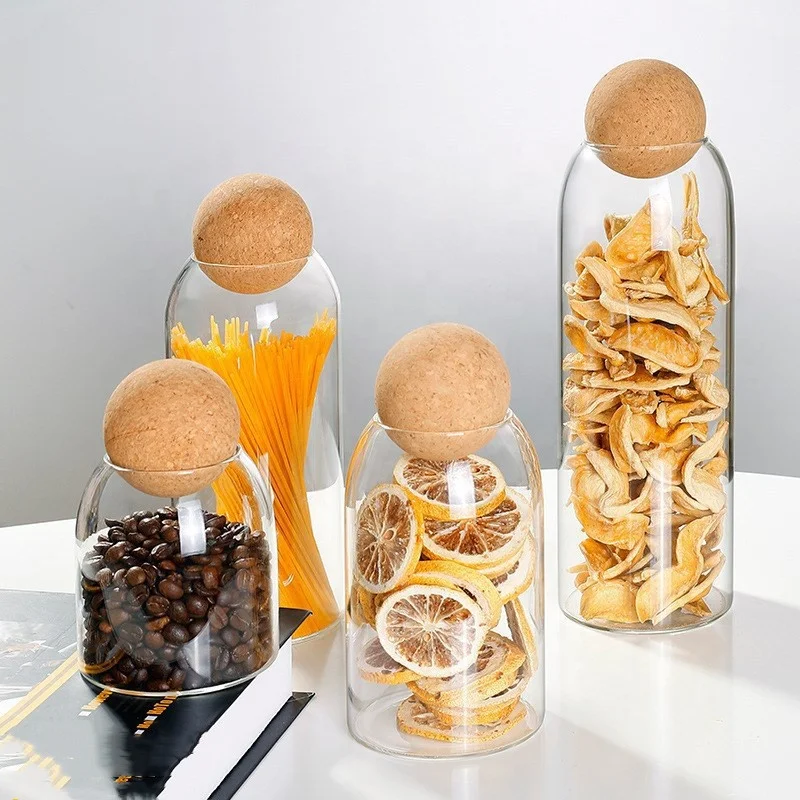 High borosilicate clear glass jar coffee bean glass storage food container with cork Lids