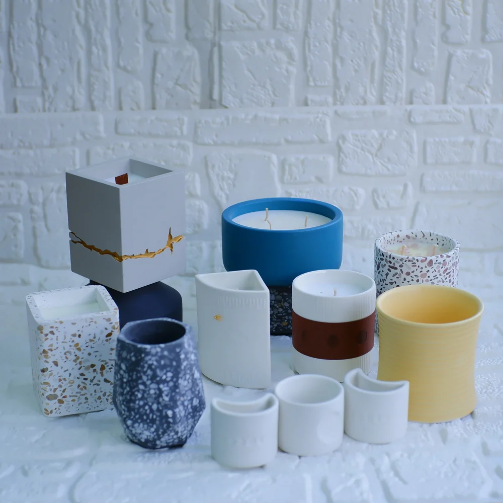 Original Design Decoration Vintage Luxury Leather Phase Moon Private Label Christmas Gift Yoga Cement Scented Candle Jar