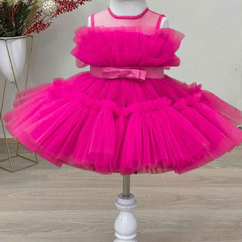 Toddler Kid Girls Princess Dresses Tulle Sleeveless Bow Birthday Flower Girl Dress Party Wedding Pageant Dress Up