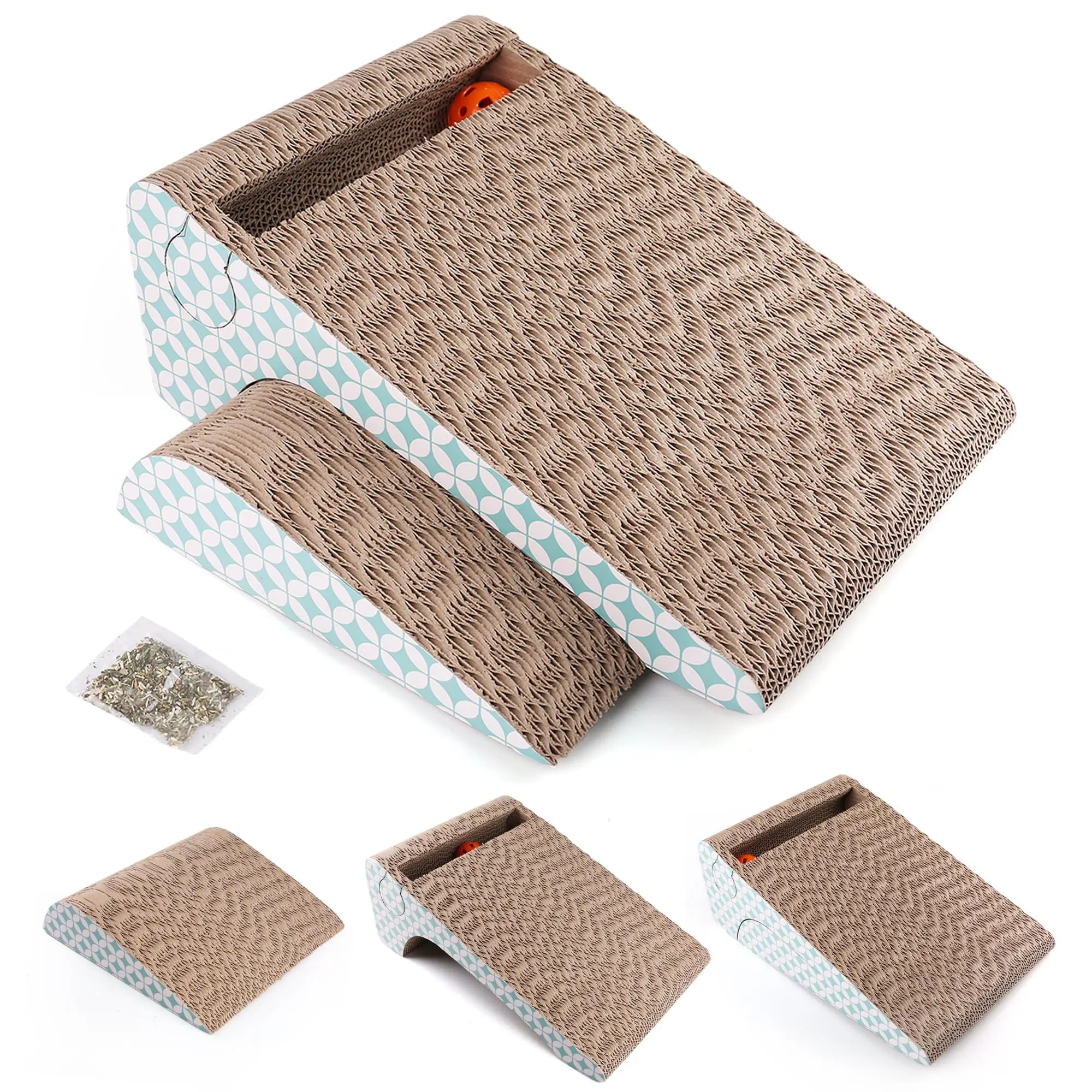 Custom cardboard house cute cat scratcher custom eco-friendly rotary toy claw plate with ball spring Scratch Pad