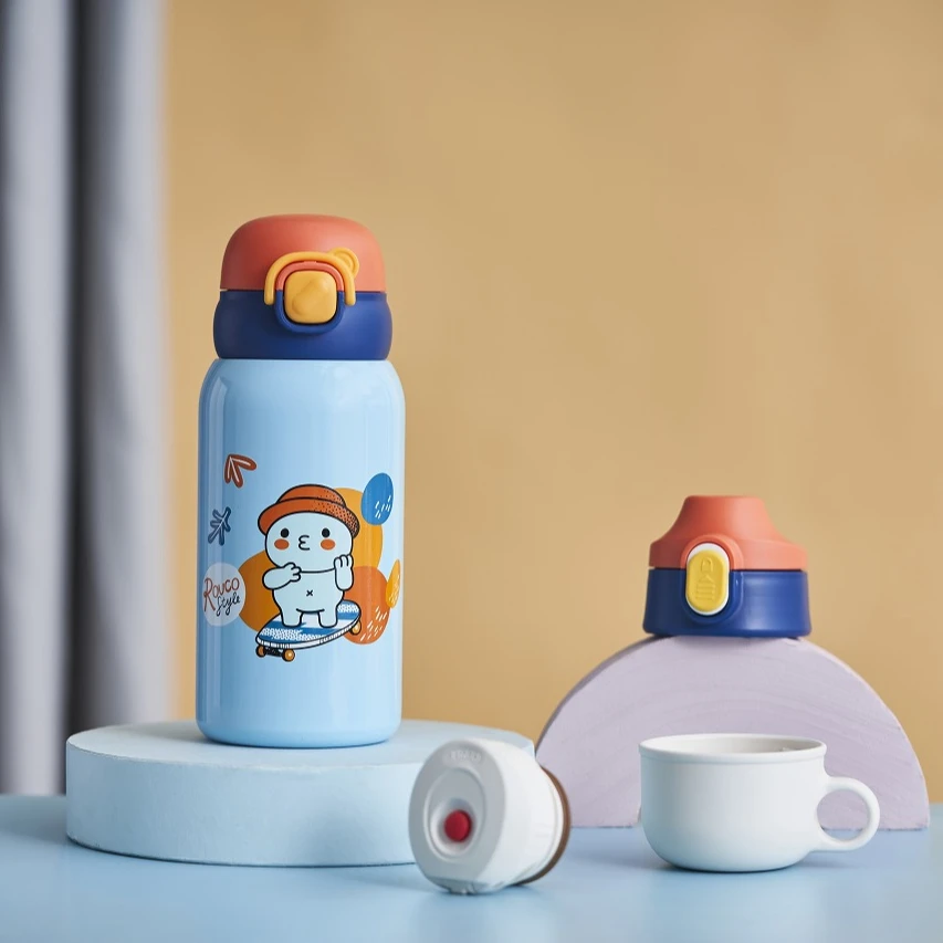 RK-B4007 Portable Thermos Vacuum Cup Cartoon Children Smart Water Bottle Stainless Steel Kids With