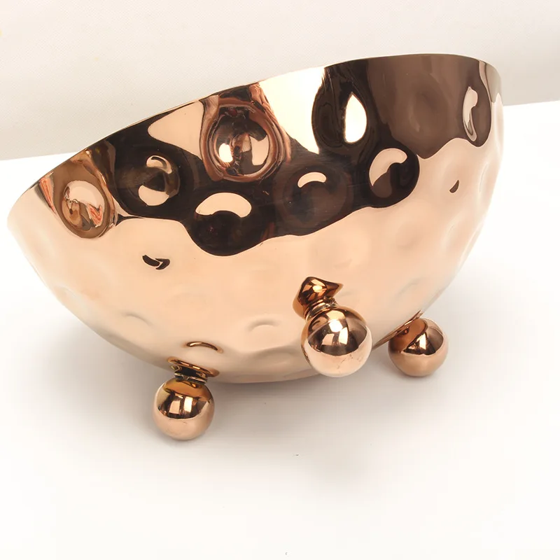 buffet decoration bowl hammered round salad bowl set silver fruit bowl stainless steel food display for sale