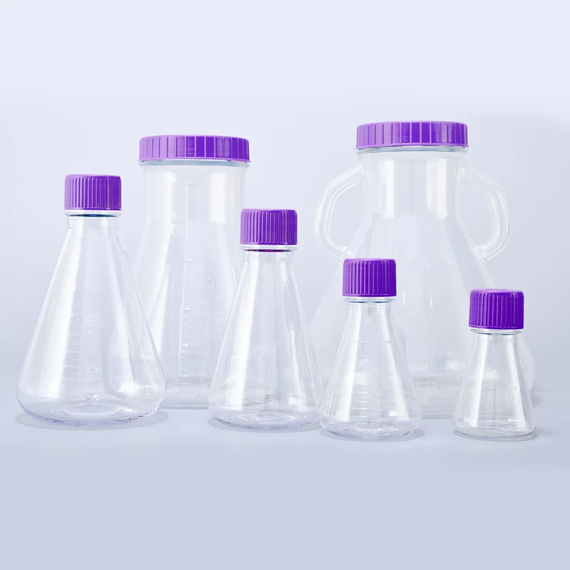 Lab Plastic 1000ML Polycarbonate Triangle Erlenmeyer Shake Flask Flat Bottom for Cell Culture