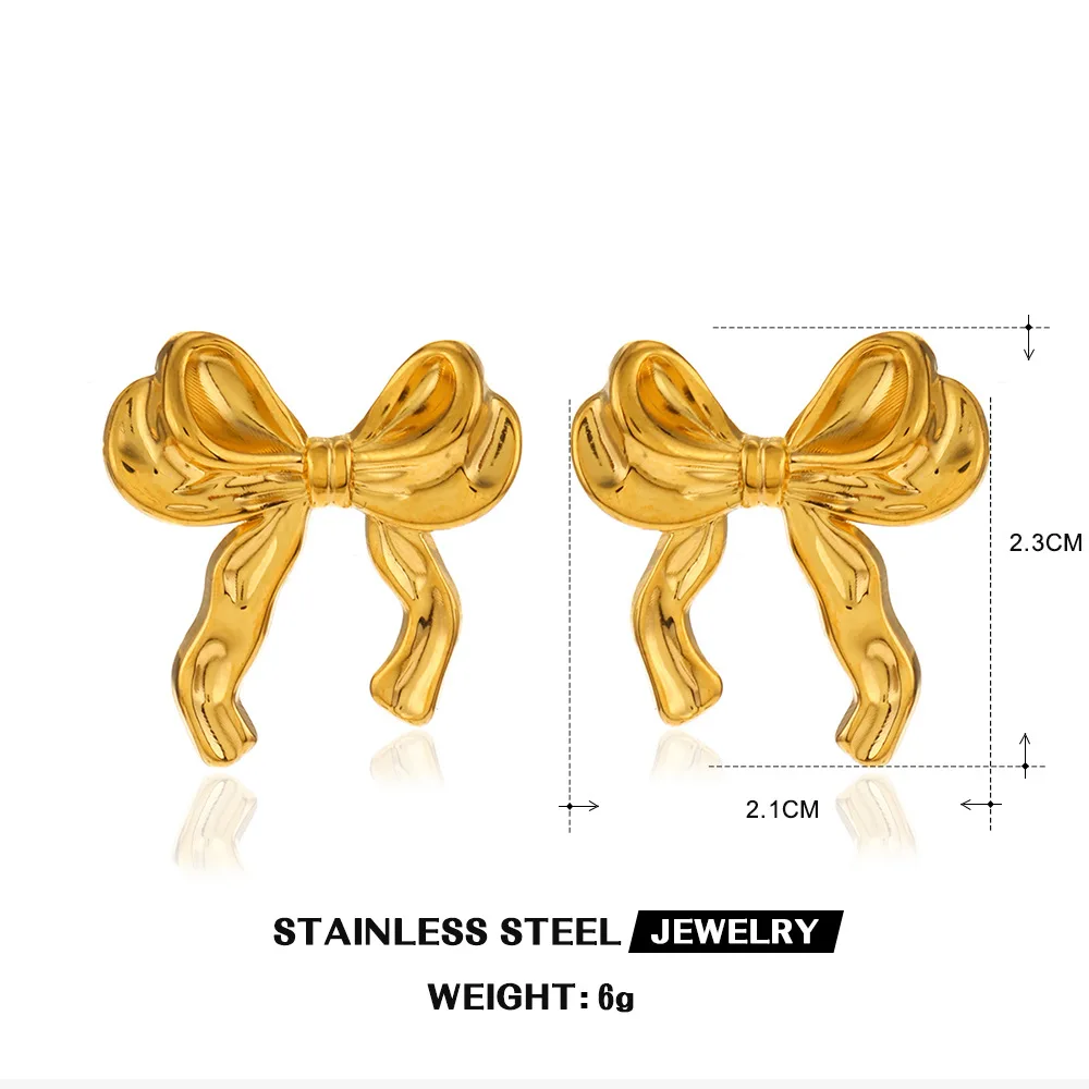 Vintage Stainless Steel 18K Gold Plating Bow Heart Drop Earrings Top Quality Long Tassel Pearl Earrings For Women Gift