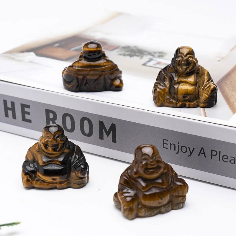 Natural Healing Tiger Eye Jade Gemstone Carving Buddha Statue For engraving blanks gifts guest Laughing Buddha Home pendulum