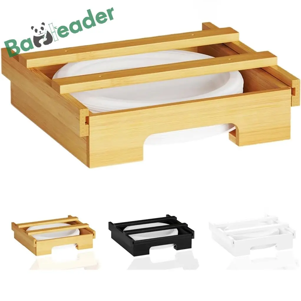 New Arrival Paper Plate Dispenser Under Cabinet Wooden Plate Dispenser Holders Bamboo Paper Plates Holder For Kitchen